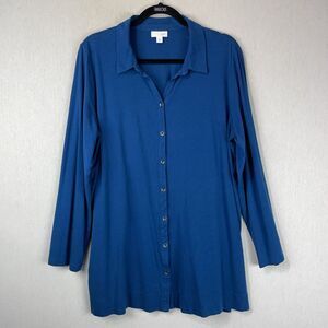 J. Jill Top Blouse Womens Size XL Blue Button Down Collared Cotton Lagenlook